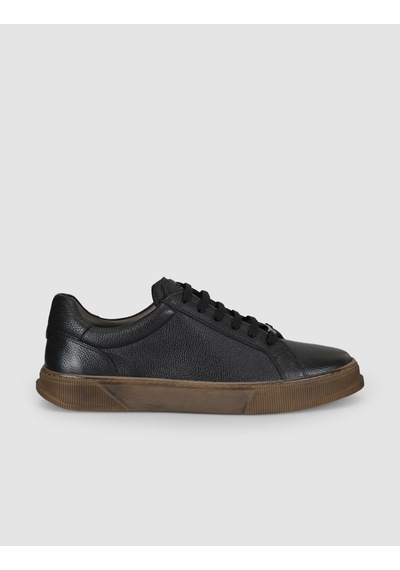 Cabani Hakiki Deri Kahverengi Bağcıklı Erkek Sneaker Ayakkabı Siyah