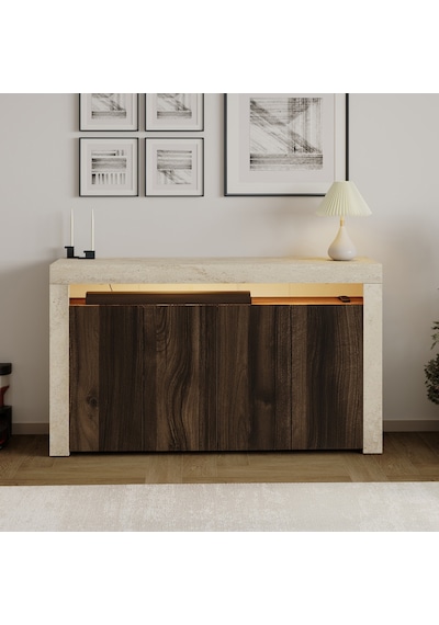 İnarch Dizayn Batı Led Işıklı Konsol Modern 4 Kapaklı Tv Konsolu - Tv Ünitesi Traverten/ceviz İnarch Dizayn Batı Led Işıklı Konsol Modern 4 Kapaklı Tv Konsolu - Tv Ünitesi Traverten/ceviz