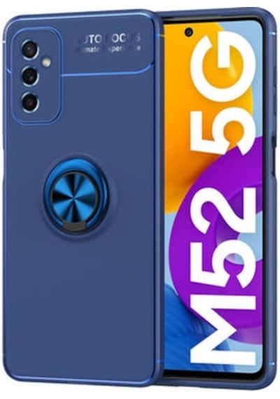Samsung Galaxy Uyumlu M52 Kılıf Yüzüklü Sağlam Esnek Ringo Silikon Kapak Mavi