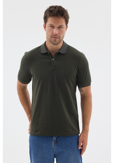 Haki Polo Yaka Pike Kısa Kol Slim Fit %100 Pamuk Tişört 1011260171