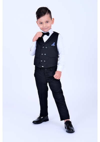Buse&Eylül Bebe Siyah Mendil Detaylı Erkek Çocuk Smokin Takım - Siyah