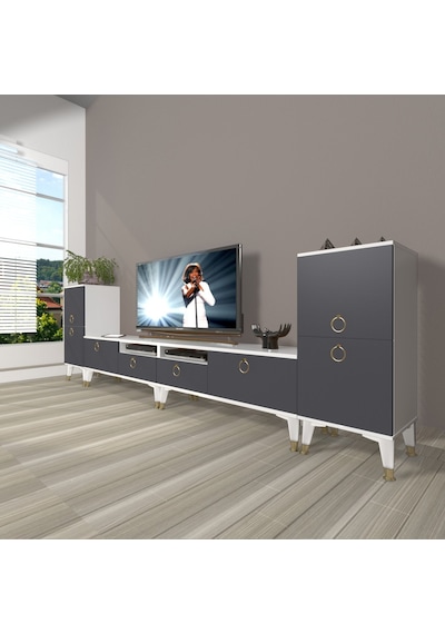 Decoraktiv Eko 9220 Mdf Gold Tv Ünitesi Tv Sehpası Beyaz - Antrasit