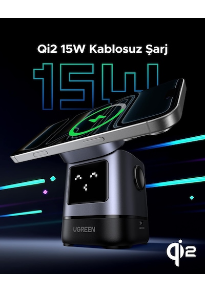 Uno Qi2 20w 2'si 1 Arada Kablosuz Şarj Cihazı 15w İphone + Airpods 5w Siyah
