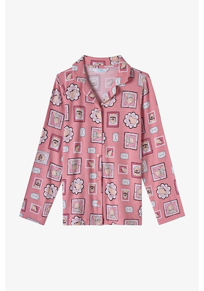 Penti Kız Çocuk Pembe Kind Mailing Köpek Desenli Uzun Kollu Gömlek Pantolon Pijama Takımı Pk39