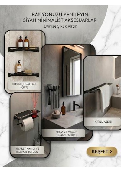 Metal Banyo Seti Mat Siyah