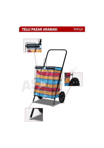 Asvera Kalın Telli Katlanabilir Pazar Arabası - Büyük Boy Sağlam Market Alışveriş Arabası