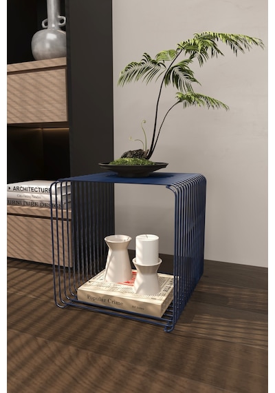 Miami Minimalist Metal Tel Yan Sehpa Modern Küp Yan Sehpa & Modüler Kitaplık Lacivert
