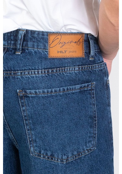 HLT Jeans Erkek Koyu Mavi Baggy Fit Rahat Kesim %100 Pamuk Denim Loose Jeans Kot Şort Arthur-Kymavi 001