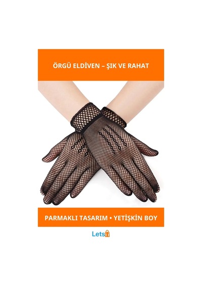 Letsii Siyah Renk Likralı File Eldiven Parmaklı Örgü Yetişkin Eliktir Çok Renkli