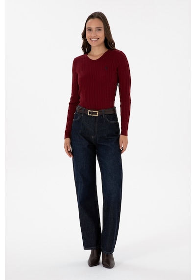 U.S. Polo Assn. Kadın Bordo Bisiklet Yaka Basic Kazak 50313626-VR014