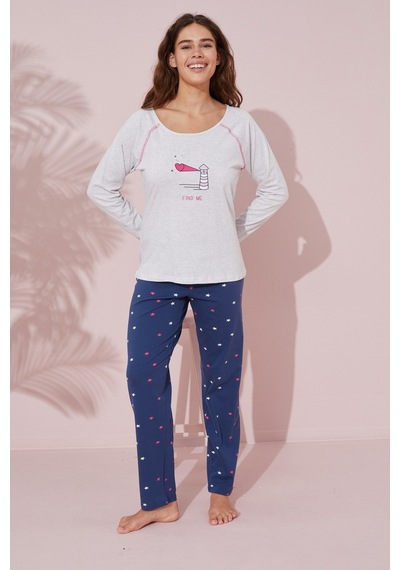 Siyah İnci Pamuklu Örme Pijama Takım 24241111 Gri