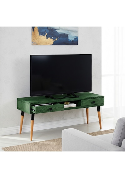 Masif Ahşap Tv Ünitesi 120 Cm İskandinav Stil, Doğal, 2 Çekmeceli Ve 1 Raflı Modest Tv-120 Ye Yeşil - Ahşap Masif Ahşap Tv Ünitesi 120 Cm İskandinav Stil, Doğal, 2 Çekmeceli Ve 1 Raflı Modest Tv-120 Ye Yeşil - Ahşap