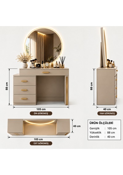 Freehome Asmin Kum Beji Mdf Membran Kapaklı Şifonyer 105x88x40 Kumbeji