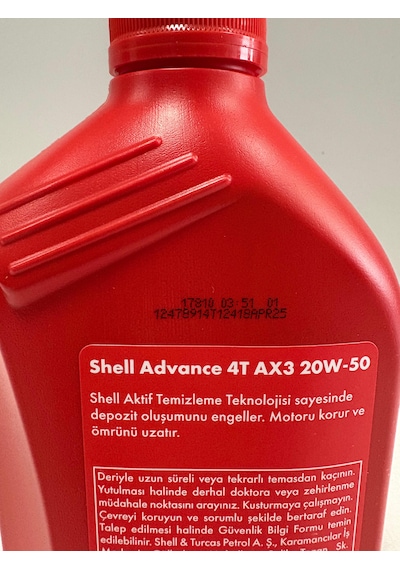 Shell Advance 4t Ax3 20w50 1 L Motor Yağı Üretim Tarihi 2025