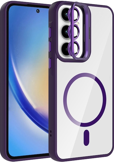 Zore Galaxy Uyumlu A55 Kılıf Standlı Ve Kamera Lens Hediyeli M-safe Şarj Özellikli Ogaa Etro Kapak - Derin Mor