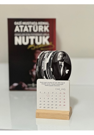 2026 Atatürk Takvimi Ahşap Ayaklı Atatürk Temalı Mini Özel Tasarım Takvim, Atatürk 2026 Takvim