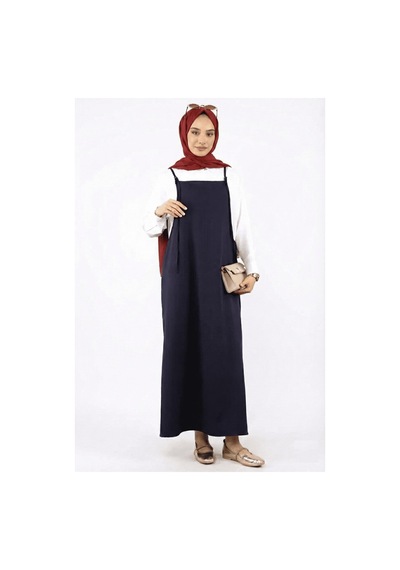 Unika Boutique Tesettür Askılı Jile Elbise Dokuma Lacivert
