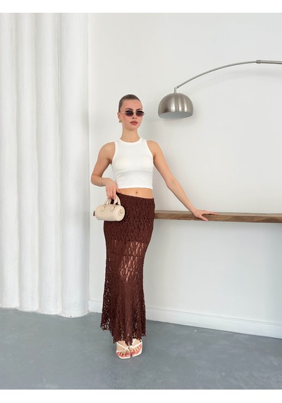 Verymoda Dantel Abiye Etek F1887 Kahve
