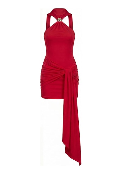 Holly Lolly Halter Yaka Aksesuarlı Mini Lilian Elbise Kırmızı