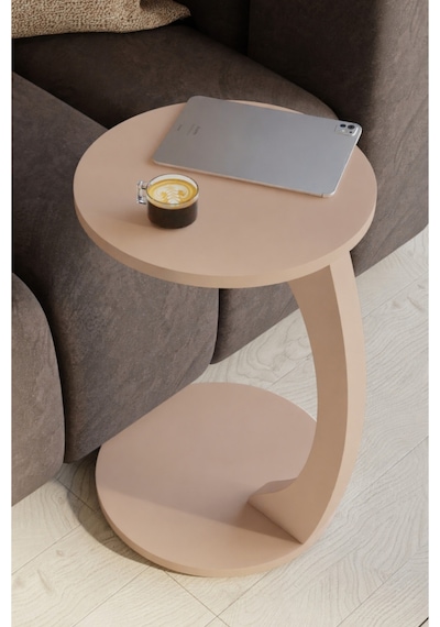 Tekerlekli C Tasarım Cappuccino Yan Sehpa Modern Hareketli Orta Sehpa Salon Ve Oturma Odası Masası Cappuccino