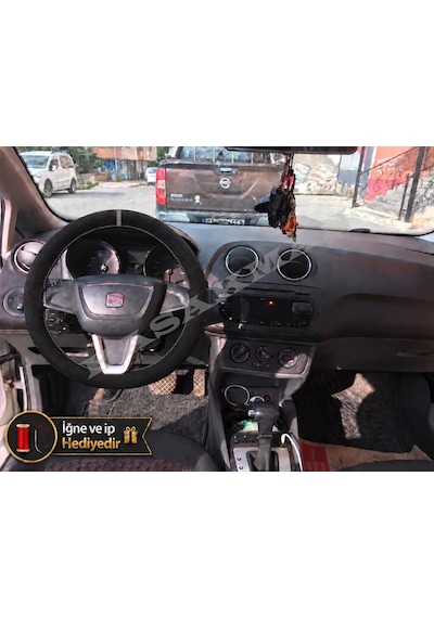 Seat Cordoba 6l Dikme Direksiyon Kılıfı Full Alcantara Süet Gri Yüzük Ve Gri Dikiş 2008-2009 Siyah
