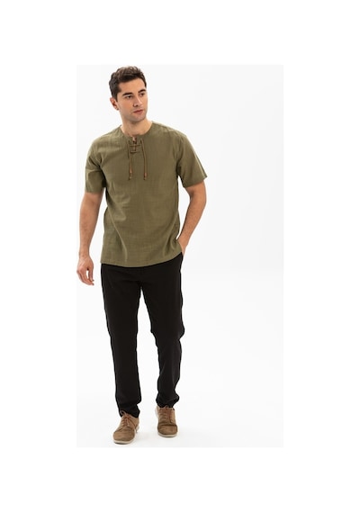 Kısa Kol Şile Bezi Zımbalı Erkek Tshirt Haki 3049