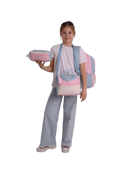 Calacilo Cloudy Pembe Mavi Renkli Pembe - Mavi Kız Çocuk Üçlü İlkokul Okul Çantası Seti - Setcc-c4086a