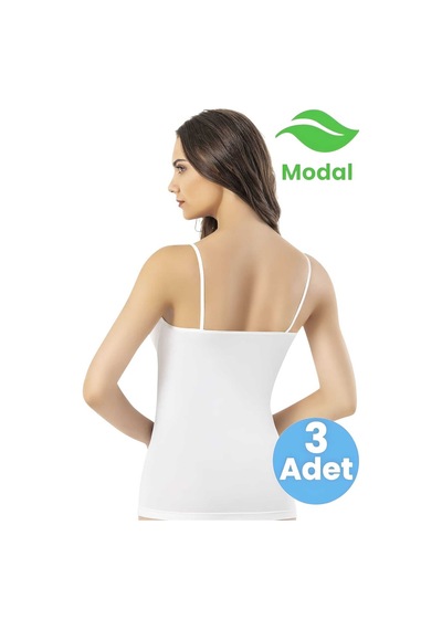 Tezzgelsin Kadın 3'lü İp Askılı Tül Yaka Detaylı Modal Atlet Beyaz