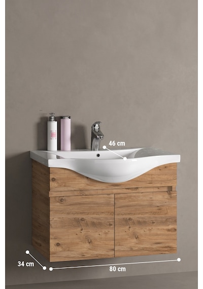 Yıldız 80 Cm Atlantik Çam Mdf Seramik Lavabolu Asma Banyo Alt Dolabı