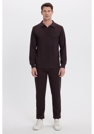 Tudors Erkek Slim Fit Dar Kesim Beli Bağcıklı 3 Cepli Geniş Paça Koyu Kahve Eşofman Altı-41912 Koyu Kahve