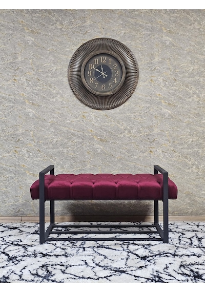 Zafir Siyah Boyalı Metal 80 Cm Puf Bench - Antre Puf - Hol Bench - Puf - Oturak - Bench Bordo
