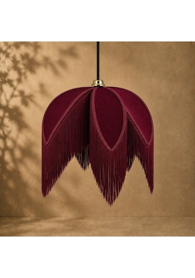 Yaprak Modelli Şık Avize Sarkıt 7 Farklı Renk Kadife Kumaş 45x40cm Bordo