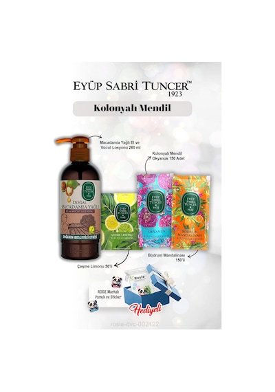 Kolonyalı Mendil Limon 50'li, 150'li Okyanus Ve Mandalina, Macadamia Losyon 250 Ml Rosie Tekli