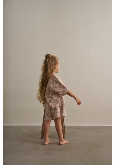 Oh La La Koala Bej Boho Bloom Serisi Waffle Şortlu Takım