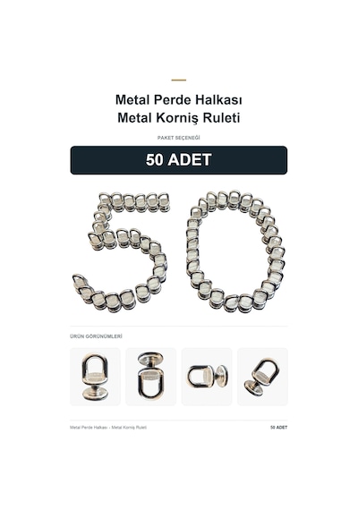 50 Adet - Metal Perde Halkası - Metal Korniş Ruleti Gümüş