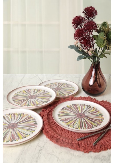 Keramika Serene Flower Nordıc Pasta Tabağı 22 Cm 4 Adet 22983 Çok Renkli