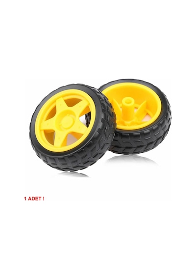 Tt Tekerlek 2.5x6,8cm Plastik Sarı Oyuncak Araba Rubber Lastik Robot Akılı Araç