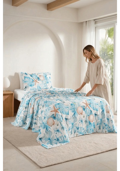 La Notte Sea Marine Tek Kişilik 3 Parça Pike Takımı 160x230 + 100x200 + 50x70 Cm Çok Renkli