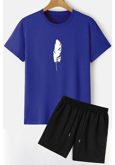Uyguntarz Tüy Şort T-shirt Eşofman Takımı Mavi