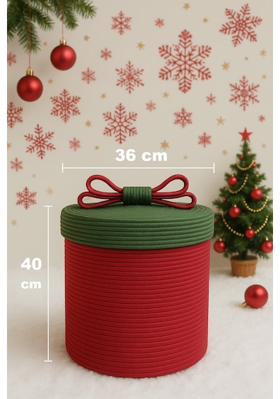 Mavaux Christmas 4 Lü Jüt Halatlı Dekoratif Hediye Sepeti Seti Kırmızı Yeşil Noel Sepeti Çok Renkli 40 X 36