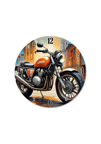 Retro Turuncu Motosiklet Dekoratif Duvar Saati Çok Renkli