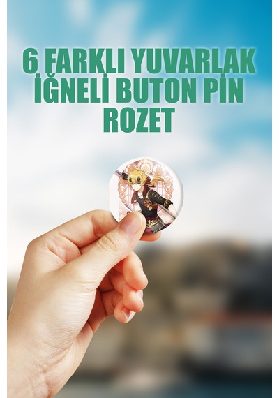 Thoma Genshin İmpact Çanta Süsü Rozet İğneli Buton Rozet Seti 6 Adet Çok Renkli