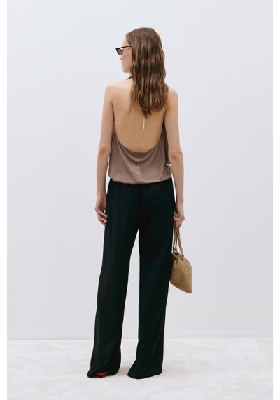 Suud Collection Sütlü Kahve Nina Dökümlü Halter Top Sütlü Kahverengi