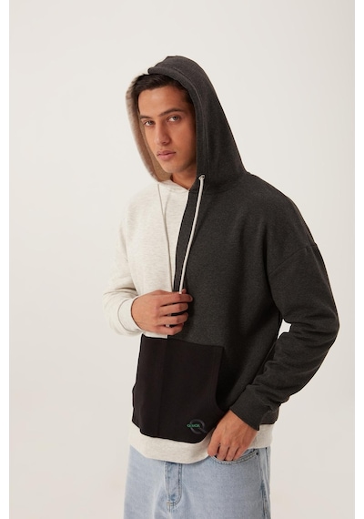 Erkek Parçalı 3 İplik Sweatshirt Beyaz Kar Melanj