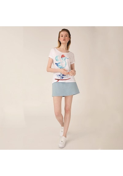 Anemoss Martı Beyaz Kadın T-Shirt