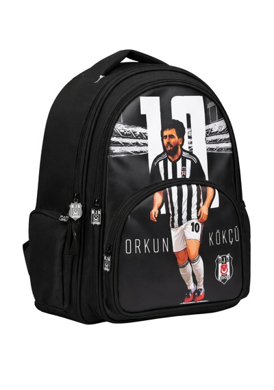 Beşiktaş Lisanslı Orkun Kökçü Okul Çantası - Üç Bölmeli Su İtici Kumaşlı Sırt Çantası Siyah - Beyaz