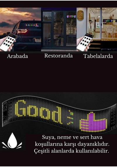 Led Matrix 60 Cm Uzunluğunda En Büyük Boy Panel Dijital Ekran Kumandalı App Kontrollü Oto Aksesuar