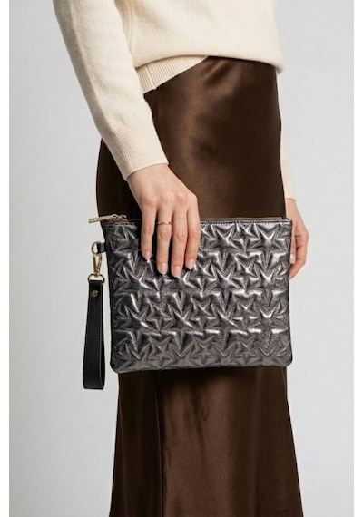 Gl-003 Yıldız Dikişli Kadın El Çantası Clutch Çanta Omuz Çantası Çapraz Çanta Pörtföy Çanta Füme
