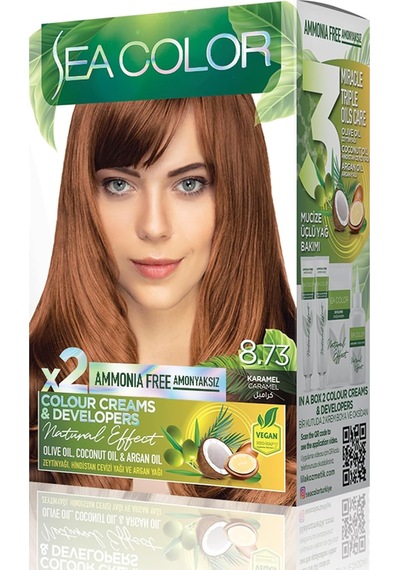 Amonyaksız, Vegan, Doğal, Besleyici Kalıcı Saç Boyası%100 Beyaz Kapama 1 Paket 2 X 50 Ml Boya & Oksidan Karamel 8.73