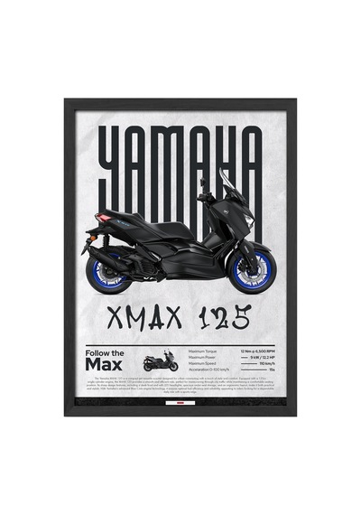 X-max 125 Siyah Ahşap Çerçeveli Poster, Dekoratif Motosiklet Duvar Tablosu
